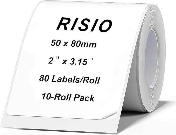 Risio Thermal Labels 2"x3.15"(50x80mm),80 Labels/Roll(10 Rolls),Waterproof, Oil-Resistant, Scratch-Resistant Thermal Label Paper,for Barcode/Address/Mailing/Logo/Business/Home