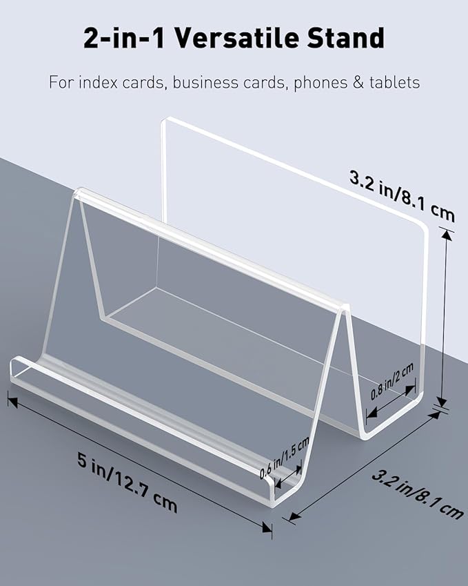 Uniclife 2 Pack 3x5 Index Card Holder, 5" x 3.2" x 3.2", Clear Acrylic Index Card Display Stand, Index Card Organizer, Postcard Holder, Horizontal Business Card Holder for Desk, 200 Card Capacity