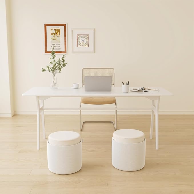 OSCHF Solid Wood Study Desk - 63" Double Long Computer Table for Home Office, 2-Person PC Workstation, White