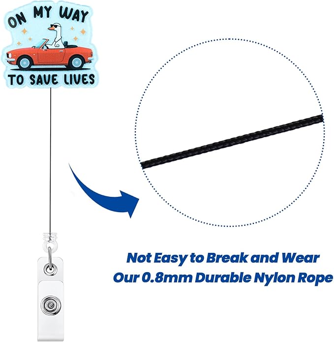 On My Way To Save Lives Funny Silly Goose Nurse Badge Reel, Cute Paramedic Retractable ID Card Badge Holder, Name Tag Badge Clip for RN ED/ER EMT CCM ICU NICU Nurse Nursing Student EMS Medical Workers
