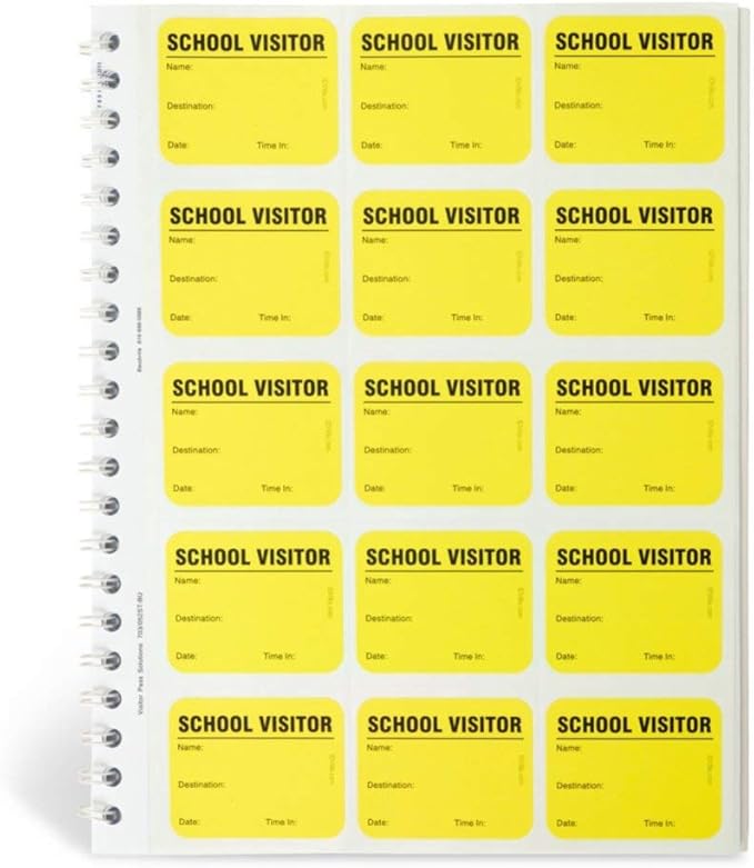 School Visitor Log Book, Spiral-Bound Visitor Badges, Guest Register Book, Carbon Copy - 225 Badges - Neon Yellow