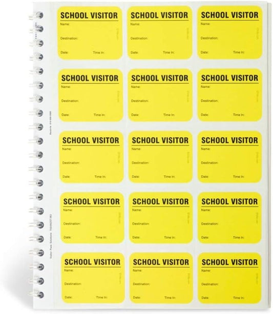 School Visitor Log Book, Spiral-Bound Visitor Badges, Guest Register Book, Carbon Copy - 225 Badges - Neon Yellow