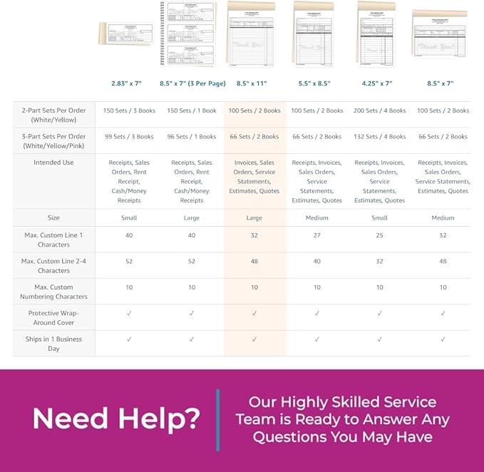 Custom 8.5" x 11" Carbonless NCR Books in 2-Part Duplicate Invoices, Receipts, Work Orders, Sales Orders, Purchase Orders, Estimates, Quote Forms with Your Company/Business Name (100 Sets)