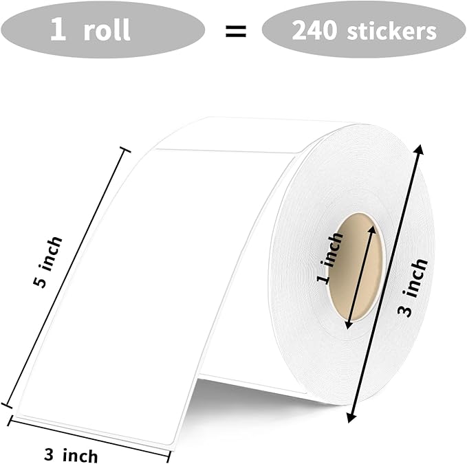 3×5 Inch White Removable Thermal Labels,Waterproof Thermal Label,240 Sheets per Roll with Perforated Lines