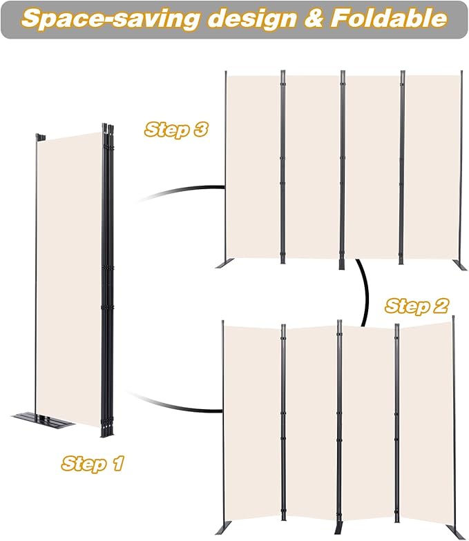 CHOSENM Room Divider, 4 Panel Folding Privacy Screens with Wider Support Feet, 6 Ft Portable Room Partition for Room Separator, 88" W X 71" H, Beige