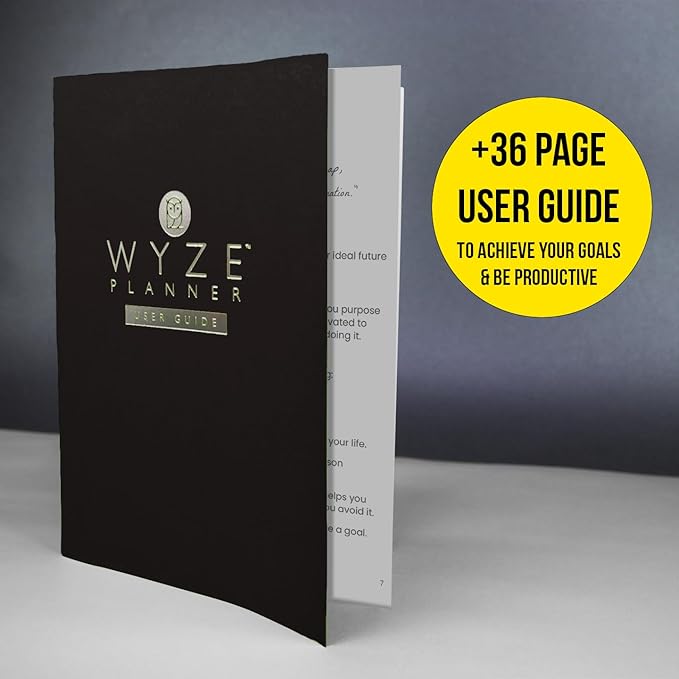 Wyze Planner Undated Daily Planner – 1-Year B5 Productivity Organizer with Two-Page Weekly Spread, Goal Setting, Habit Tracker, Weekly & Monthly Pages – Hardcover Time Management Notebook (Black)