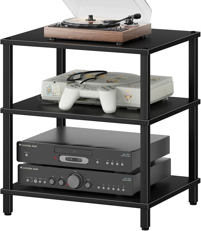 3-Tier AV Media Player Stand, Stereo Cabinet, Modern Stereo Cabine,Game Console Shelf,Wooden TV Stand,Multifunctional Entertainment Center, Suitable for Home, Conference Room, Game Studio,Black