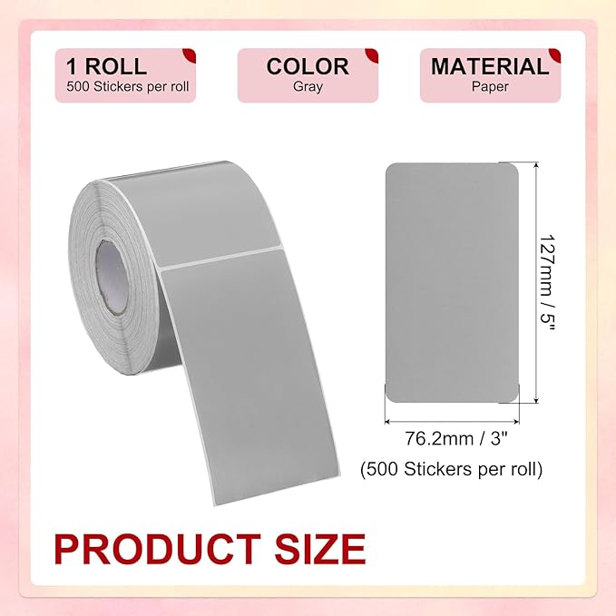 PATIKIL 3 x 5 Inch Rectangle Inventory Color Coding Labels 1 Roll, Square Self-Adhesive Inventory Label Stickers for Office Home Organization Name Tags, 500 Per Roll, Gray