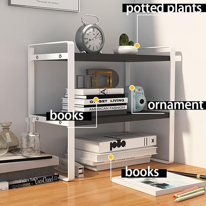 SIDIANBAN Desktop Organizer Shelf Office Storage Rack Computer Desk Bookshelf Adjustable Display Shelf for Office Supplies (Black)