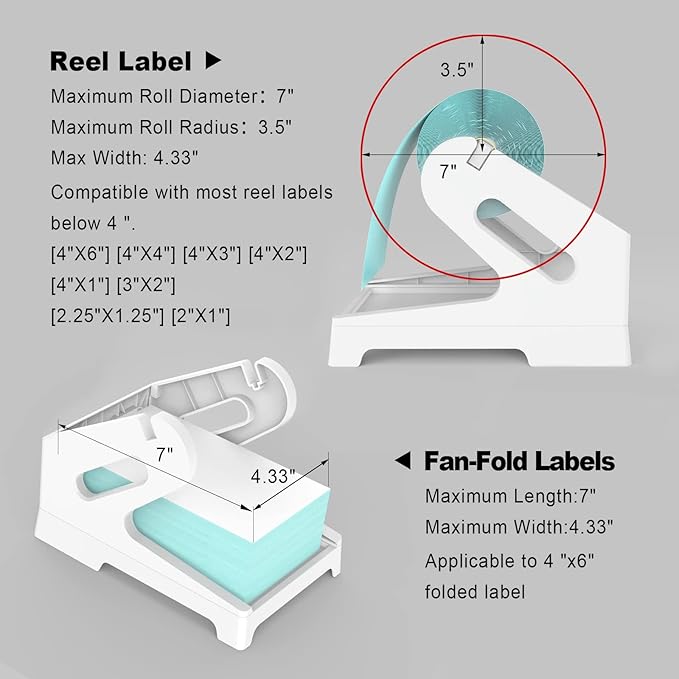 Vazioyar Thermal Label Holder for Rolls and Fan-Fold Labels, Sticker Roll Holder Work with Desktop Label Printer, Label Stand Shipping Supplies for Home Office(White)
