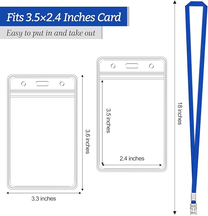 100 Pcs Clear Vertical Badge Id Card and 100 Pcs Lanyard, Reusable Lanyards for Id Badge Holder Name Tag Badge Holder with Lanyards for Adults Kids Business School Conferences (Blue)