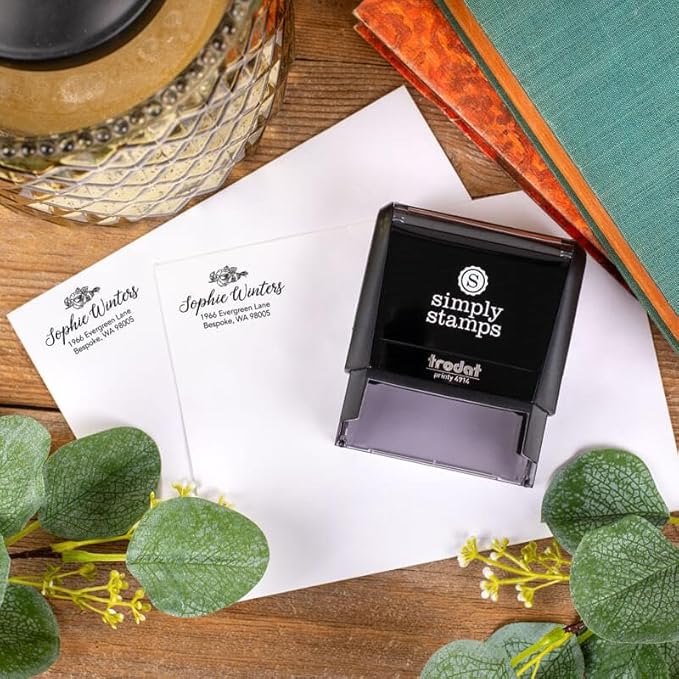 Custom Floral Address Stamp | Choose from 12 Designs | Multiple Ink Color Options | Envelope Return Address Stamp for Couple or Family (Design 6, Large)