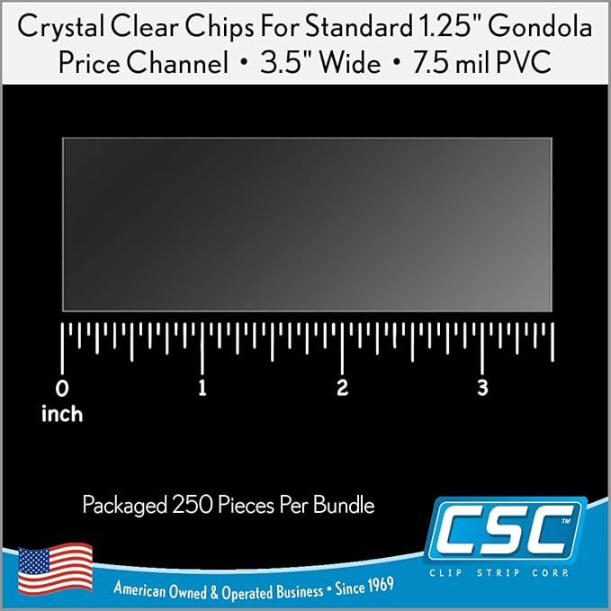 Clip Strip Corp. Price/Data Channel Label Holder Chips, Clear Plastic Tags, 3.5" L x 1.25" H, 7.5 Mil Thick, Gondola Shelf Edge, Reusable, Made for Point of Purchase Shelf Molding (2000)