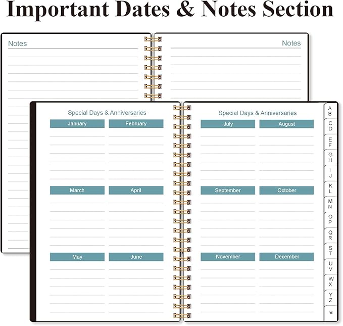 Address Book with Alphabetical Tabs - Telephone & Address Book with Address Contacts, Special Date, Phone, Birthday & Internet Login Password for Home and Office, 4.3" x 6.2", Black