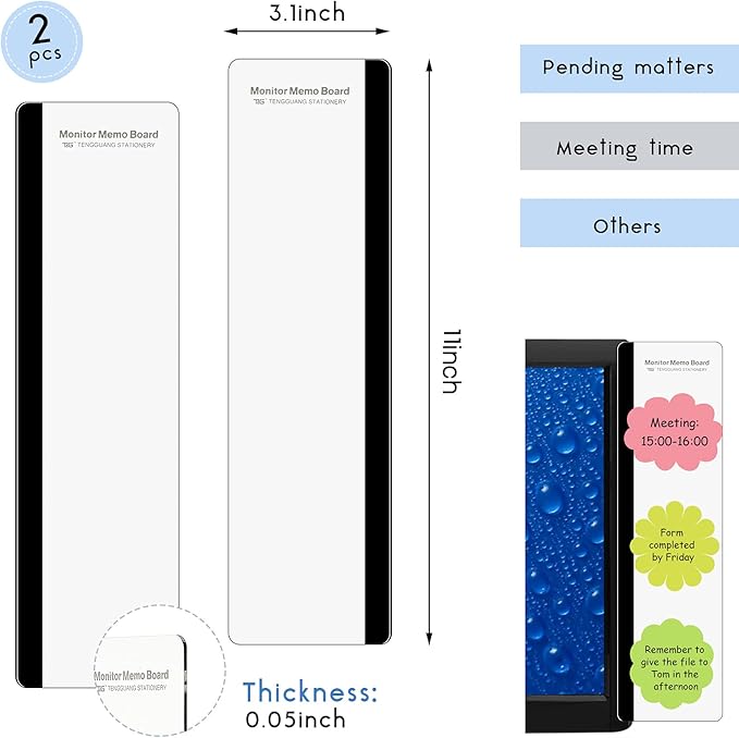 Zonon 2 Pieces Computer Monitor Notes Screen Monitor Memo Board Sticky Note Holder Message Board Computer Side Panel for Office Home Desktop Left and Right
