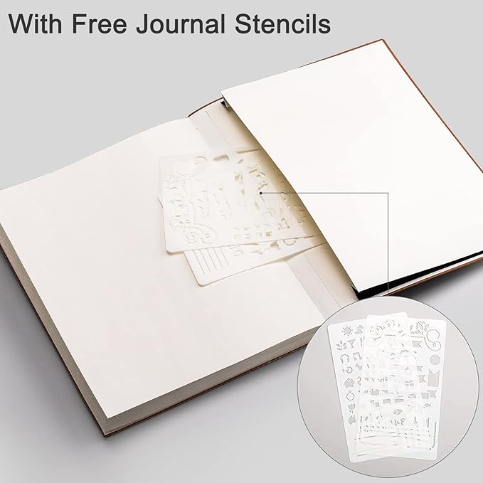 EMSHOI Dotted Journal Bullet Notebook,192 Numbered Pages B5 Large Dot Grid Composition Notebook with 100gsm Thick Dotted Paper, Softcover Leather, Inner Pocket, 7.48"x10.15"-Khaki