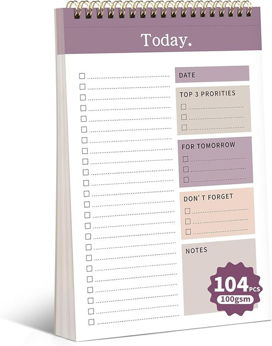 104 Pgs To Do List Notepad, 52 Undated Sheets Duplex-printed Daily Planner For Work Home School Office Desk Accessories Supplies & Goal Setting Tasks -Purple