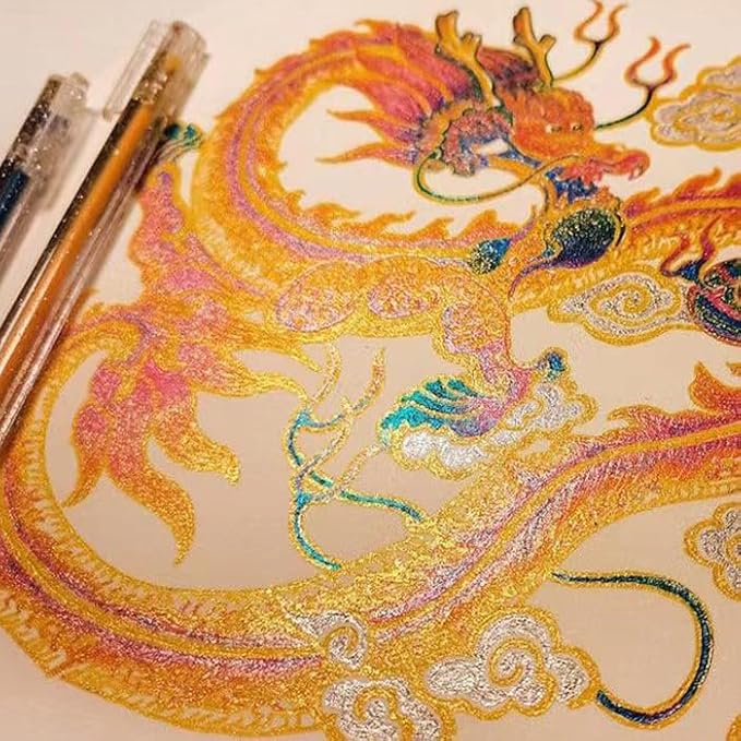 Grabie Glitter Gel Pens,12 Colors Gel Pens for Coloring,Metallic Vibrant Sparkle Colorful Pen, Colored Neon Gel Pens for Adult Coloring Books, Sparkle Pen, Gelly Roll Pens