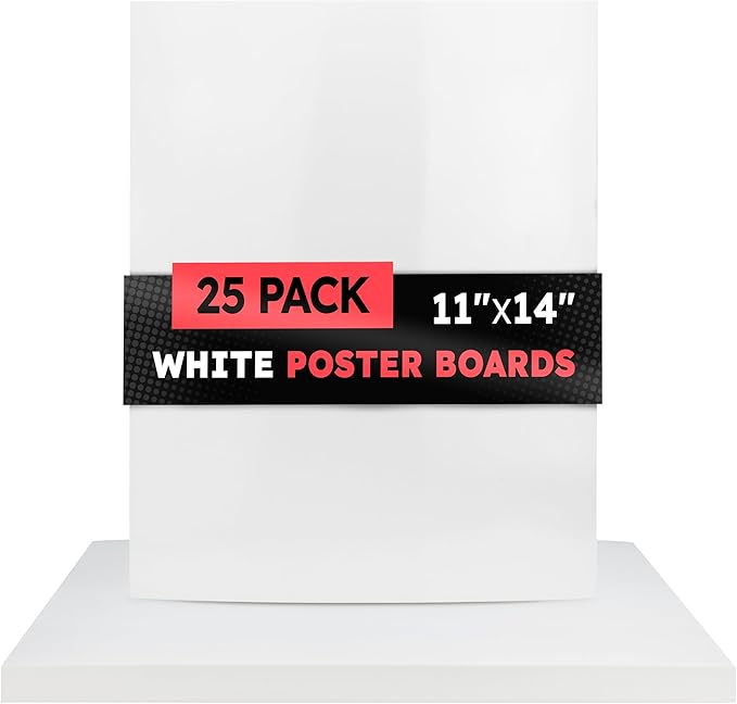 Hygloss Medium Poster Board 11x14 - 25 Poster Boards Bulk Pack - 10 Pt. Thickness White Poster Board Paper for Projects, Presentations, Displays, Signs, Crafts - Blank Posterboard Multipack 11" x 14"