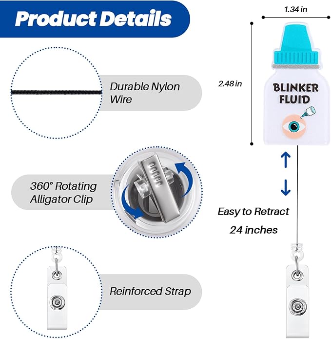 Blinker Fluid Funny Optometry Doctor Nurse Badge Reel, Retractable ID Card Ophthalmology Badge Holders, Medical Badge Clip for Ophthalmologist OD Ophthalmic Technician Assistant, Optometrist Gifts