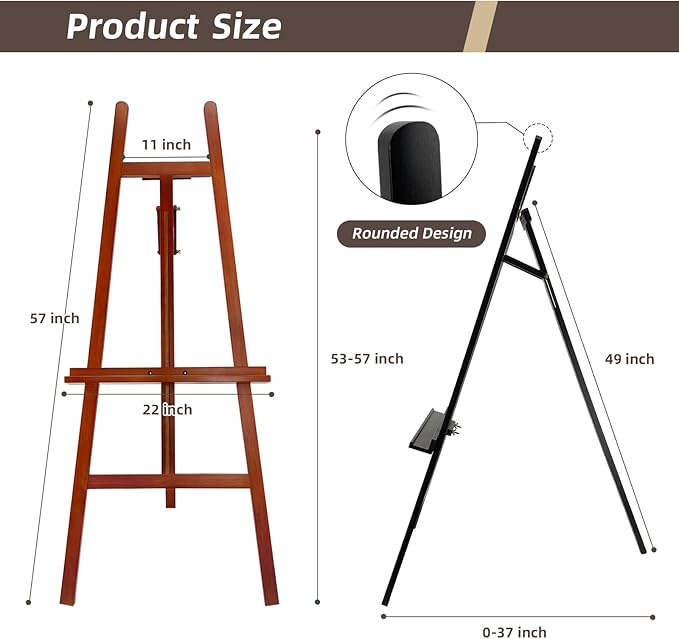 Stuelloaf Large A-Frame Wooden Painting Display Walnut Easel, Large Adjustable Pine Wood Standing Easel Holding Canvas Up to 60'', Solid Wood for Display, Wedding Sign or Painting-Walnut