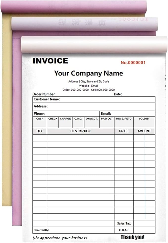 Custom Invoice Book in 3-Part /2-Part Receipt Book with Carbon Copies Personalized Carbonless Service Invoice Form Books Sales Order Book with Company Name Logo Address,A-Invoice Book