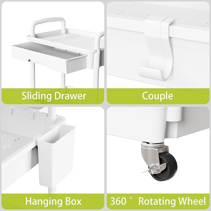 Sorgion 5 Tier Rolling Cart Organizer,Bathroom Cart Organizers with Wheels Laundry Room Organization Mobile Shelving Unit Utility Cart Storage Shelves Multi-Functional for Office, Home(White)
