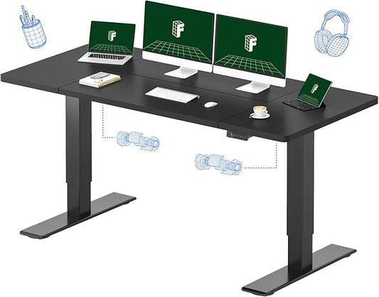 FLEXISPOT 71x32 Inch Large Dual Motor Electric Standing Desk, Black - Computer Desk with Memory Controller, Home Office Desk with Splice Board