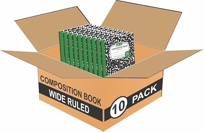 ECONAMA Composition Notebooks Pack of 10 Wide Ruled 200 Pages (100 Sheets) 9.75"x7.5" Black Marble Carbon Neutral Recyclable Paper Eco-Friendly School & Office Supplies For Students and Professionals