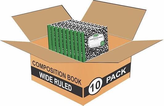 ECONAMA Composition Notebooks Pack of 10 Wide Ruled 200 Pages (100 Sheets) 9.75"x7.5" Black Marble Carbon Neutral Recyclable Paper Eco-Friendly School & Office Supplies For Students and Professionals