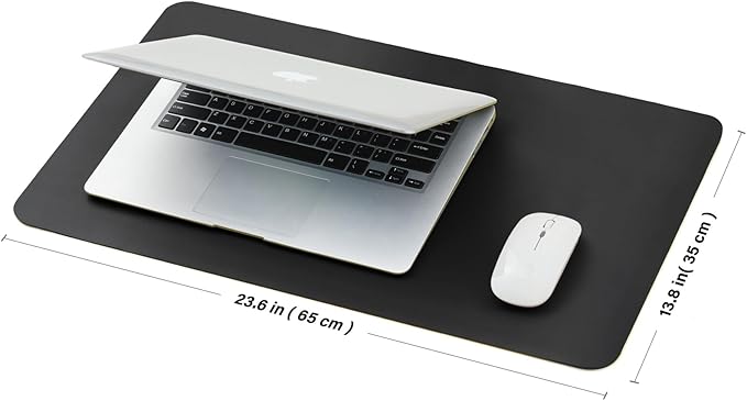 Leather Desk Mat - Small Non-Slip PU Desk Pad for Office and Home - Desk Organization and Accessories - Ideal for Large Mouse Pad and Small Desk Mats on Top of Desks (Black,23.6"x 13.8")