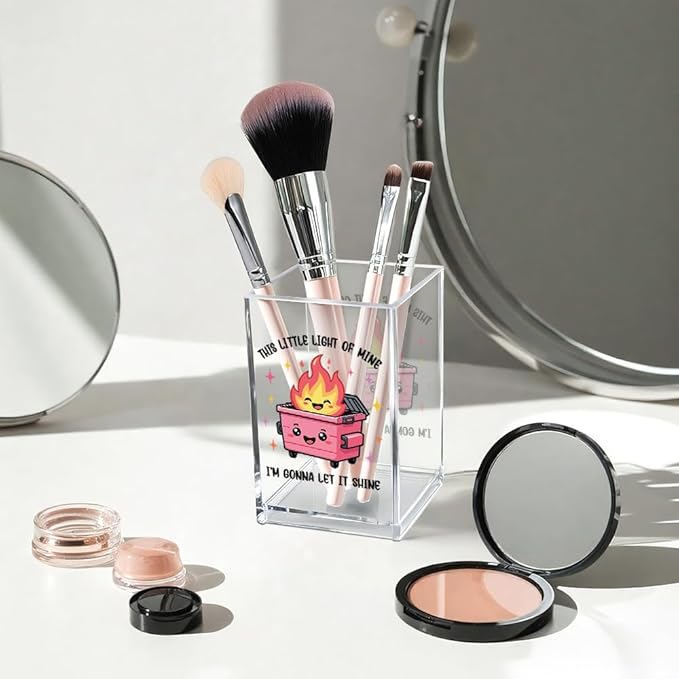 Vgrti This Little Light Of Mine I'm Gonna Let It Shine Acrylic Cosmetic Pencil Pen Holder Cup, Emotional Dumpster Fire Pen Holder Cup, Therapy Gifts, Mental Health Gifts for Women Colleague Teacher
