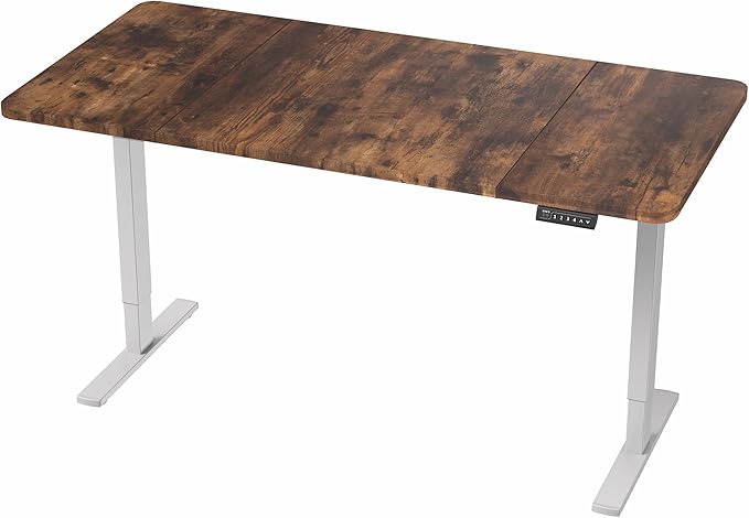VIVO Electric 60 x 30 in Rustic Standing Desk, Memory Height Adjustment, 1B Series, Holds 220 lbs, Vintage Brown Top Gray Frame, DESK-KIT-1G6N-30