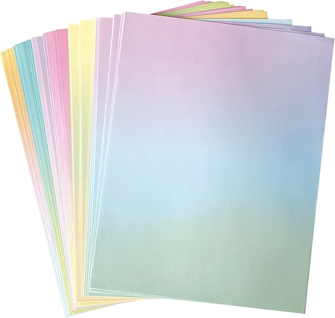 Pastel Gradient Paper Stationery, Aesthetic Paper 8.5 x 11 Inches, 60 Sheets, Colorful Writing Paper, Pretty Stationary Paper, Decorative Scrapbook Paper