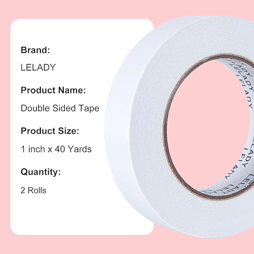 LELADY Double Sided Tape 1 Inch x 40 Yards- 2 Rolls Double-Sided Adhesive Sticky Tape, High Adhesive Double-Sided Tape, for Arts, Crafts, Office School Stationery Supplies