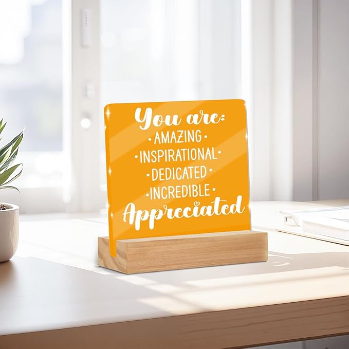Motivational Gifts for Women, Inspirational Quotes Office Desk Decor Acrylic Sign 4x4 Inch, Appreciation Mental Heath Gifts for Coworker Best Friend, Desk Decorations for Women Office Room