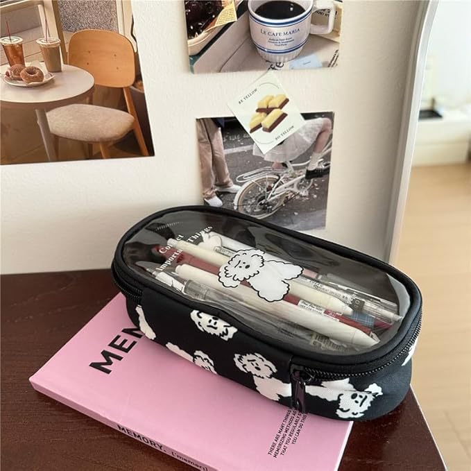 Cute Puppy Japanese Pencil Case Clear Case Large Capacity Canvas PVC Aesthetic Pen Holder Pencil Pouch Box
