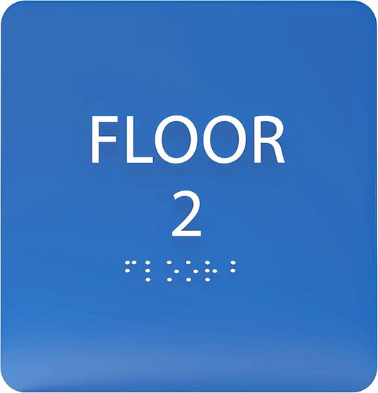 ADA CENTRAL SIGNS - 6" X6" Floor 2 Sign - ADA Compliant Tactile Graphics Grade 2 Braille Text Acrylic Wall Signs - Directional Assistance, Floor Number Safety Sign for Office, school Hospital, Apartment