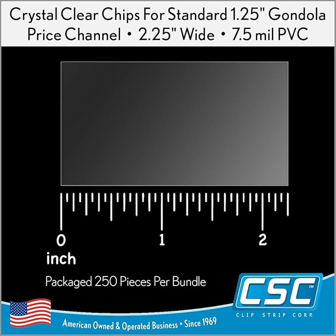Clip Strip Corp. Price/Data Channel Label Holder Chips, Clear Plastic Tags, 2.25" L x 1.25" H, 7.5 Mil Thick, Gondola Shelf Edge, Reusable, Made for Point of Purchase Shelf Molding (500)