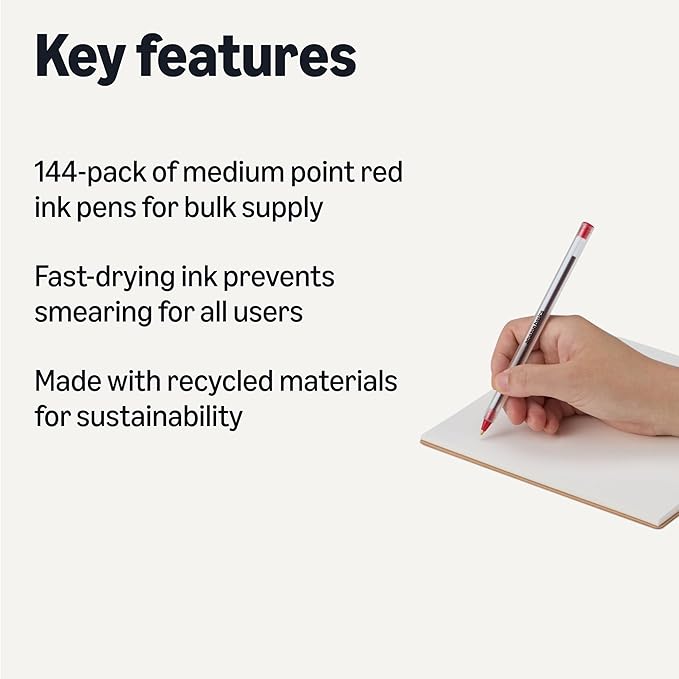 Amazon Basics Ballpoint Pens, 1.0mm, Red, 144 Pack