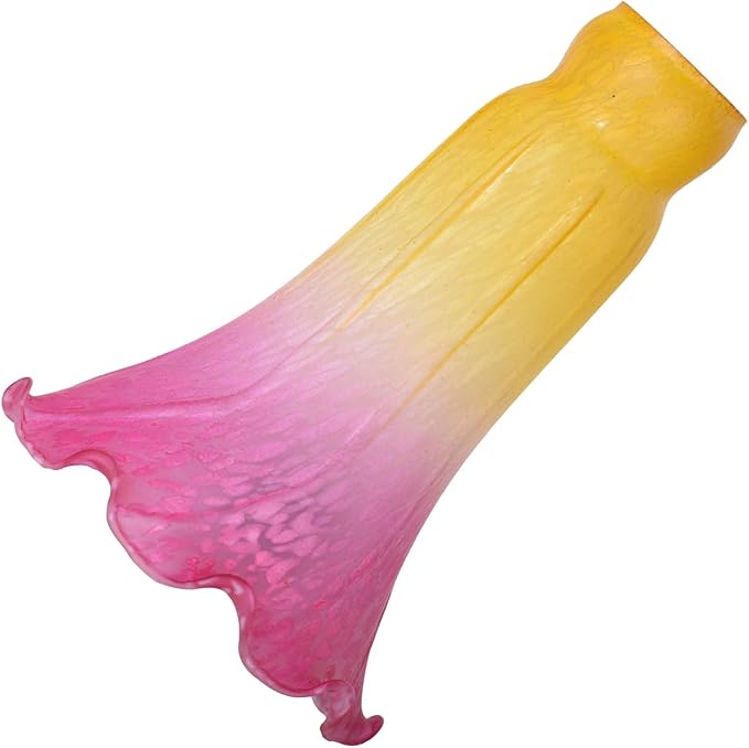 Bieye LS12 Lily Flower Blown Glass Lampshade (Yellow Pink, Opening I.D. 1.26" x O.D. 1.5")