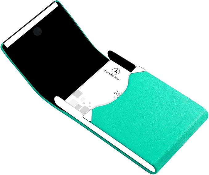 Padike Professional Business Card Holder PU Leather Business Card Case Name Card Holder Slim Metal Pocket Card Holder with Magnetic Shut (Y-Lake blue)