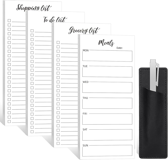 Thboxes 4 Pack Magnetic Note Pad for Fridge with Pen Holder, Totally 200 Sheets Magnetic To Do List, Grocery List, Shopping List, Meals Pads for Refrigerator