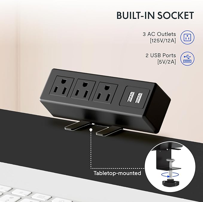 FLEXISPOT EN2 Whole-Piece Standing Desk with Clamp Power Strip, 40 x 24'' Electric Stand Up Height Adjustable Desk with Cable Management (Black Frame + 40" Maple Top, 2 Packages)
