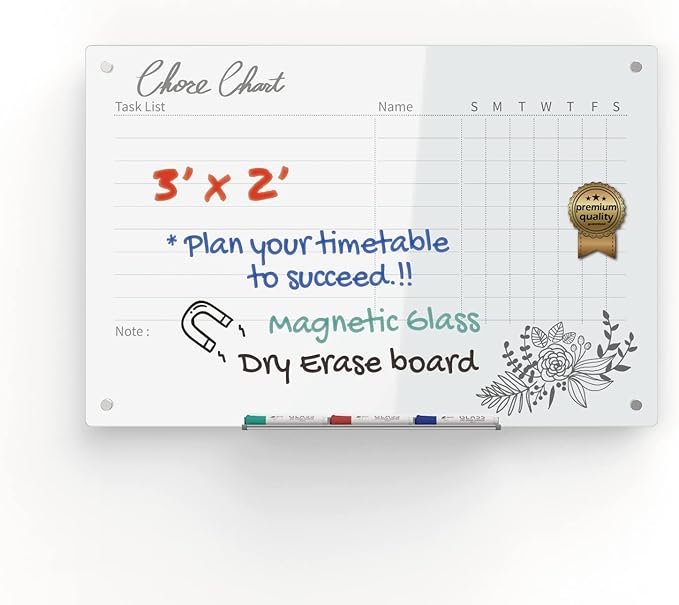 Audio-Visual Direct Magnetic Weekly Planner Dry-Erase Board for Wall - 24" x 36" - (Chore Chart, White)