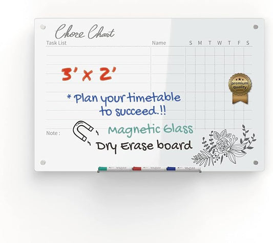Audio-Visual Direct Magnetic Weekly Planner Dry-Erase Board for Wall - 24" x 36" - (Chore Chart, White)