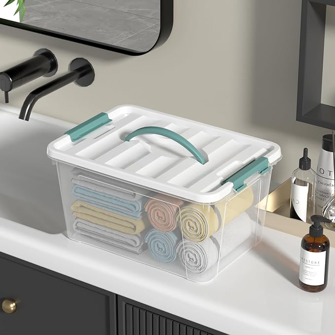 Loiycg 6 Pack Plastic Latching Box with Handle, 12 Quart Clear Lidded Storage Bin