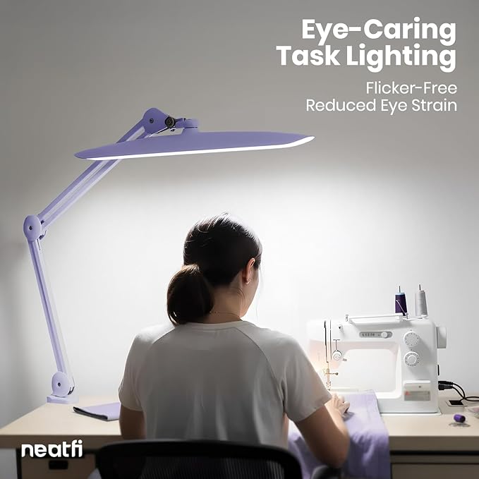 Neatfi XL 2,200 Lumens LED Desk Lamp with Clamp, 24W Bright Architect Task Lamp, 20 Inches Dimmable Computer Light, Adjustable Desk Light for Home, Office, Crafts, Nails & Hobbies (Non-CCT, Lavender)