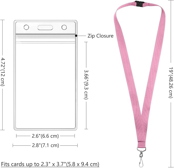 24-Pack Pink Breakaway Lanyards with Waterproof Badge Holders, Polyester Neck Straps for ID Cards, Events, Office, and Schools