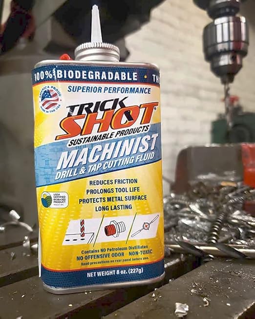 Premium USA-Made Cutting Oil & Fluid | 8 oz. Metal Can with Nozzle Cap | Non-Toxic, Eco-Friendly, NSF H1 & USDA Certified | Ideal for Metal Cutting, Tooling, and Machinist Applications by Trick Shot®